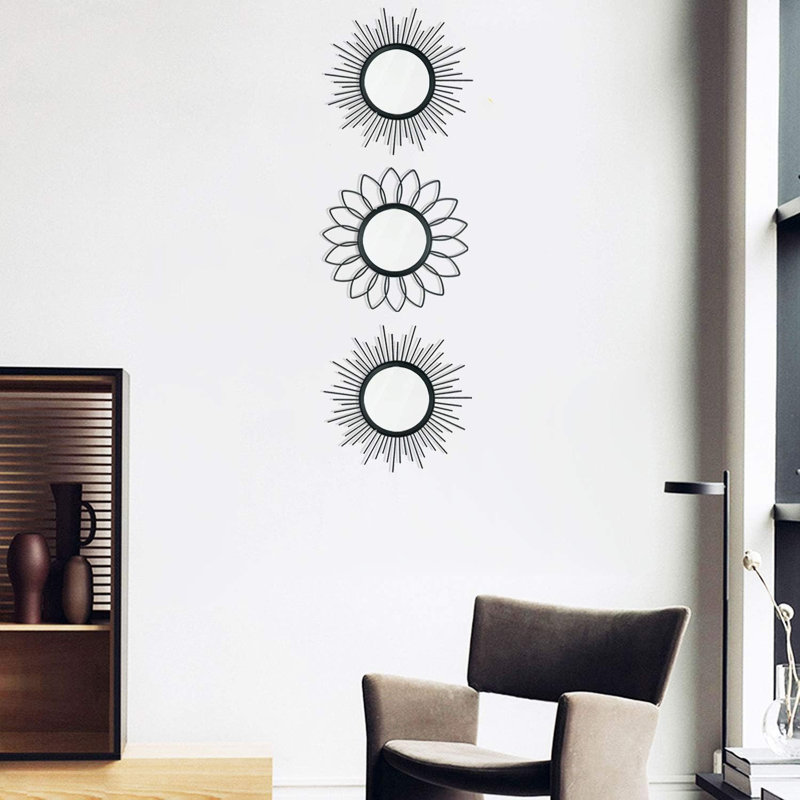Ensemble de 3 miroirs muraux fleur et soleil