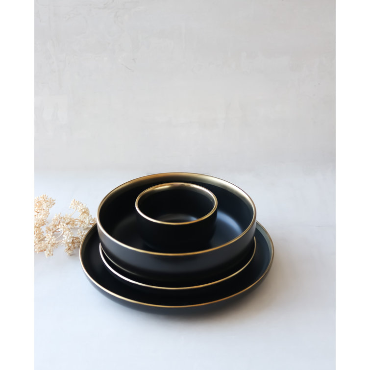 "The Luxury Collection" Black with Gold Trim - Four Piece Dinnerware Set