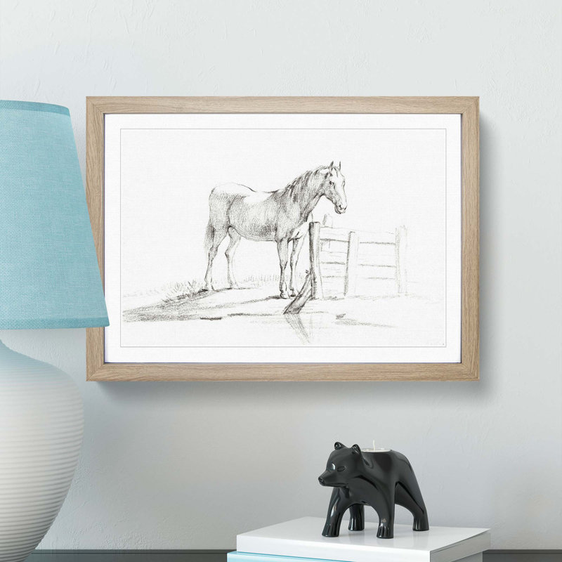 Horse by the Gate by Jean Bernard - Framed Print, Oak Framed, 27cm H x 36cm W x 2cm D