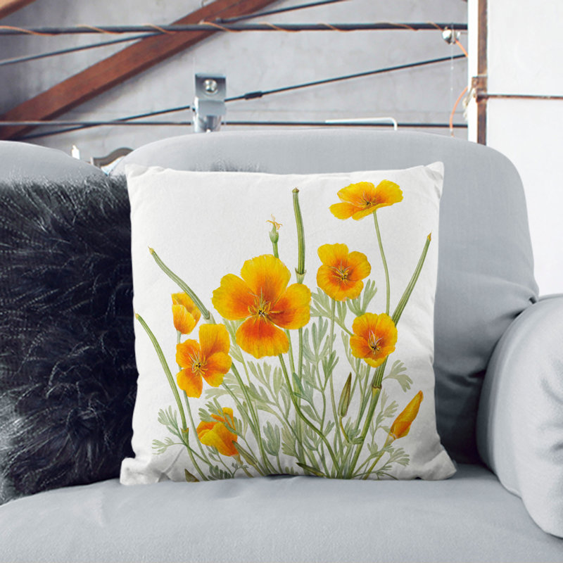 Mexican Poppy Square Throw Cushion, Black, 40cm H x 40cm W x 15cm D