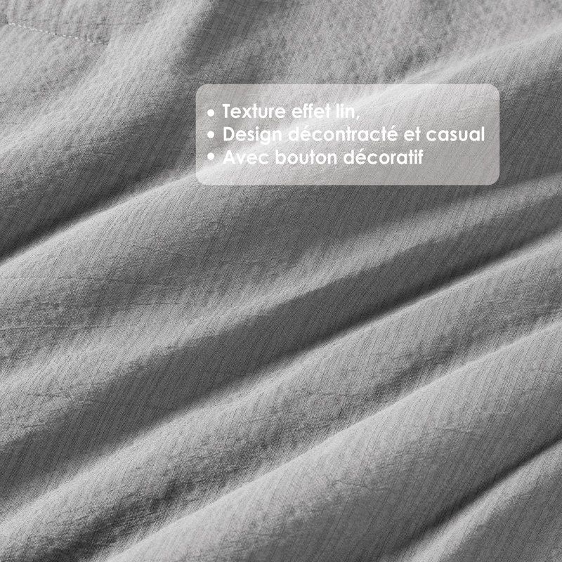 Ensemble d'édredon réversible texturé 3 pièces Lina, Double/Grand, 3, Gris