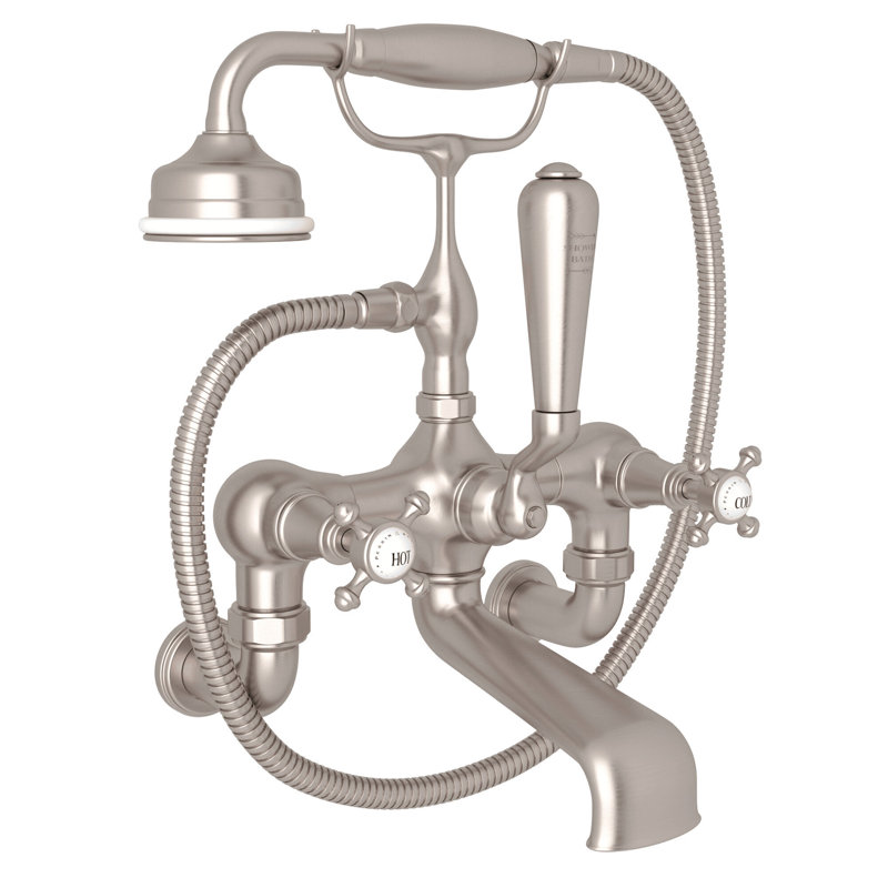 Robinet de baignoire mural Georgian Era, Satin Nickel, Poignées croix