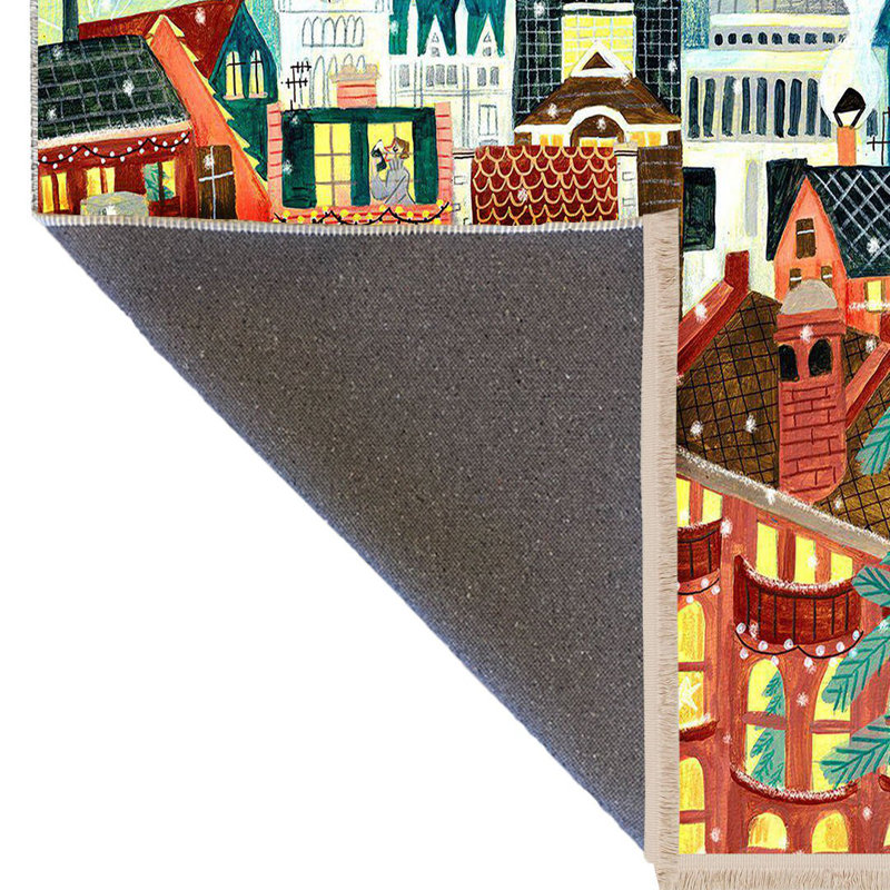 Tapis décoratif moderne à motif de ville de nuit de la collection Barcelona, Rectangle 5 pi 1,02 po x 7 pi 6,55 po