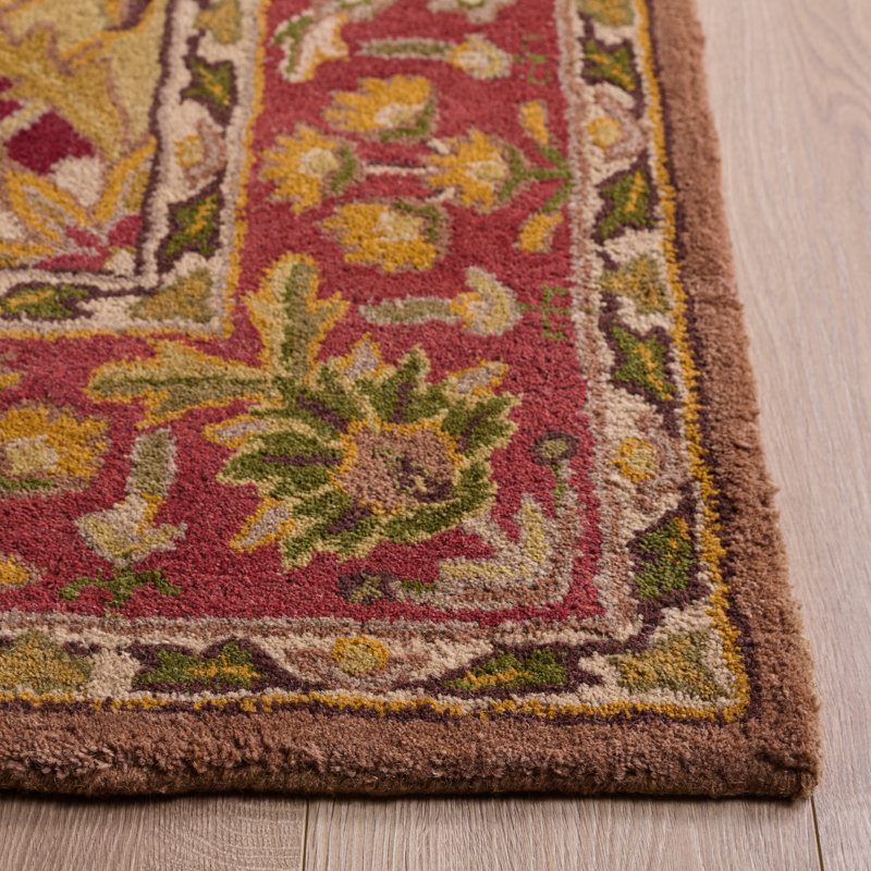 Tapis oriental en laine / coton / latex touffeté à la main Geno - rouge / jaune / vert, Rectangle 6 pi x 9 pi