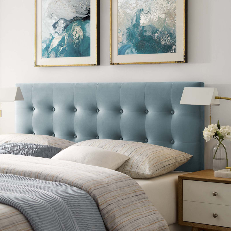 Tufted Performance Velvet Headboard, Light Blue, Queen