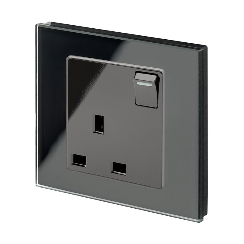 Crystal PG 13A Single Plug Socket With Switch Black, Black