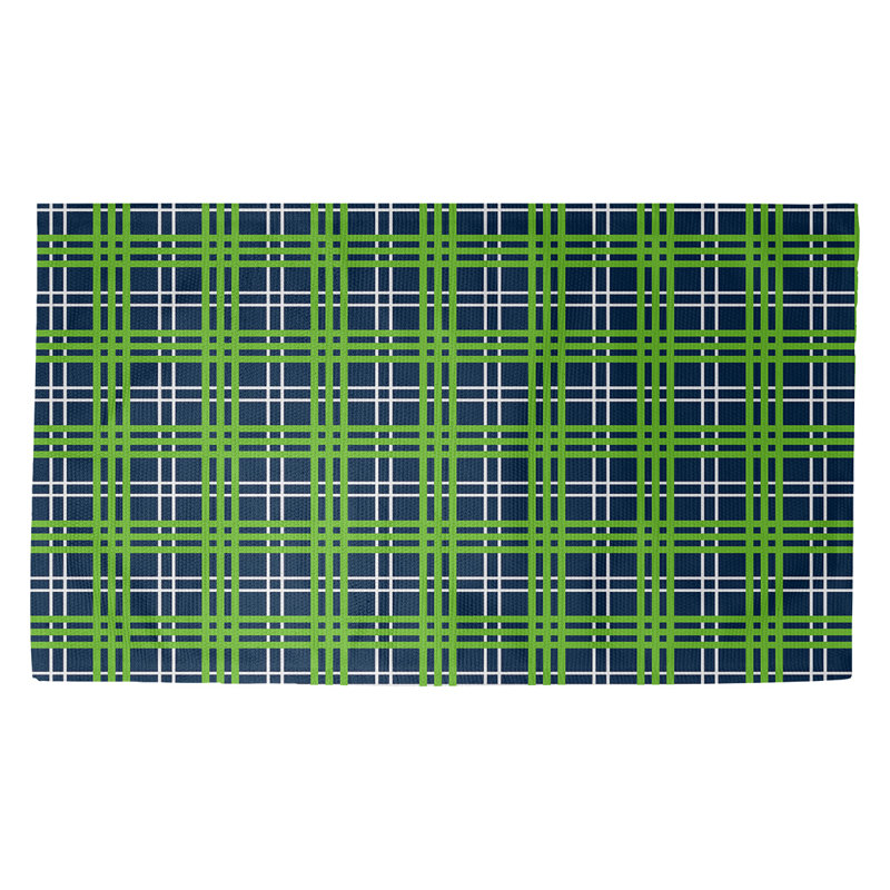 Tapis décoratif bleu marine/vert/blanc fait à la main à motif écossais, Rectangle 2 pi x 3 pi