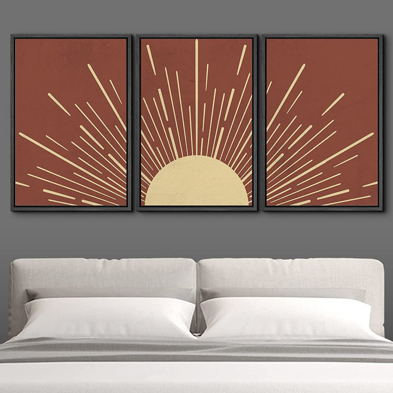 «Shining Yellow Sun with Sunlight Rays», astronomie et espace, H 36 po x l 72 po x P 1,5 po, Noir
