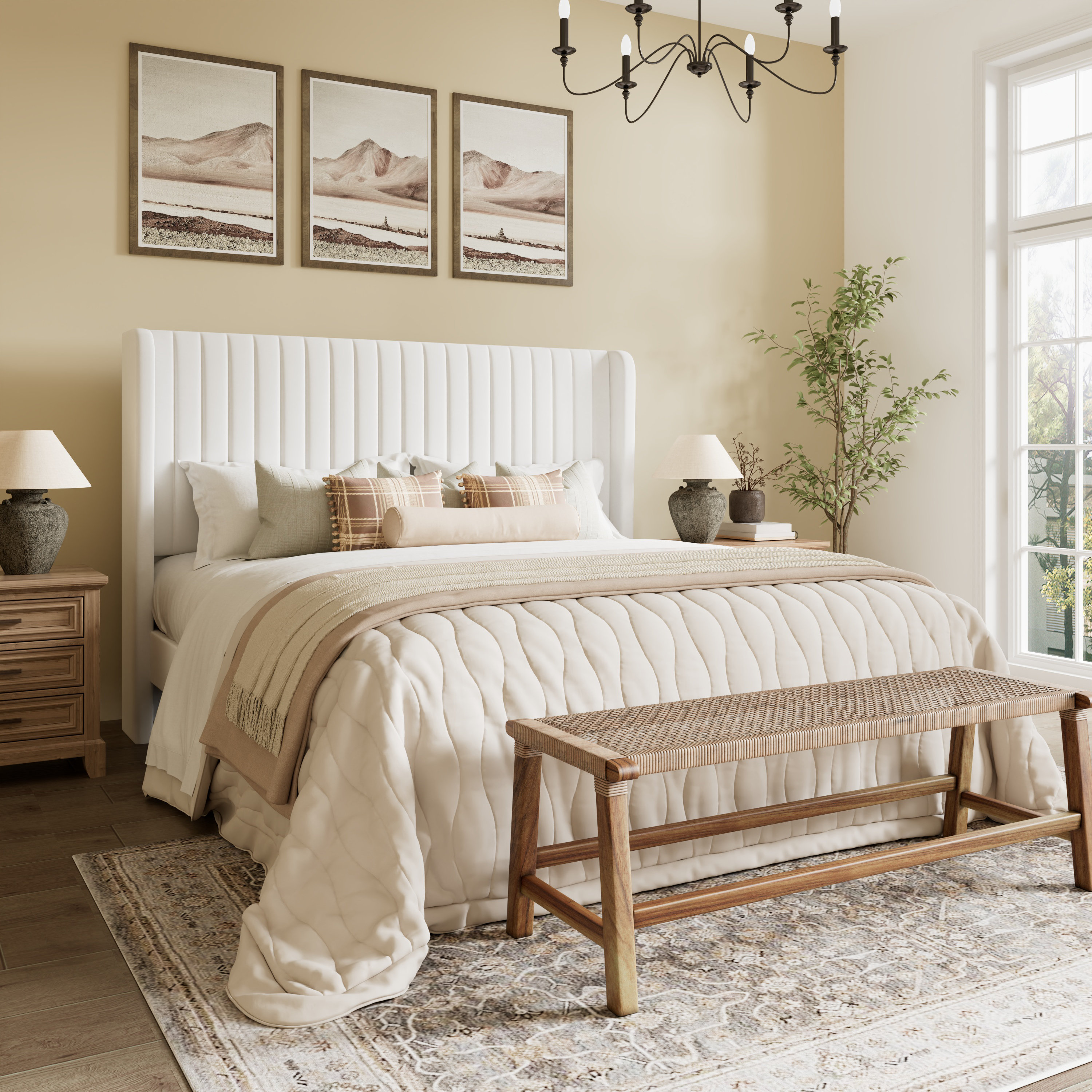 Candler Upholstered Wingback Platform Bed