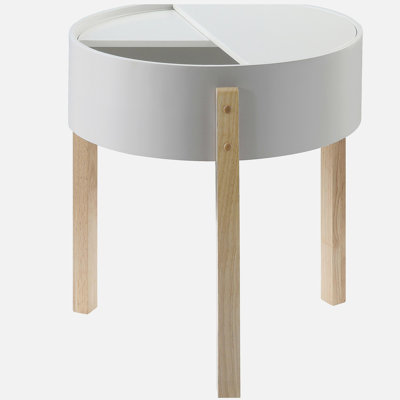 White and Natural End Table with Hidden Storage