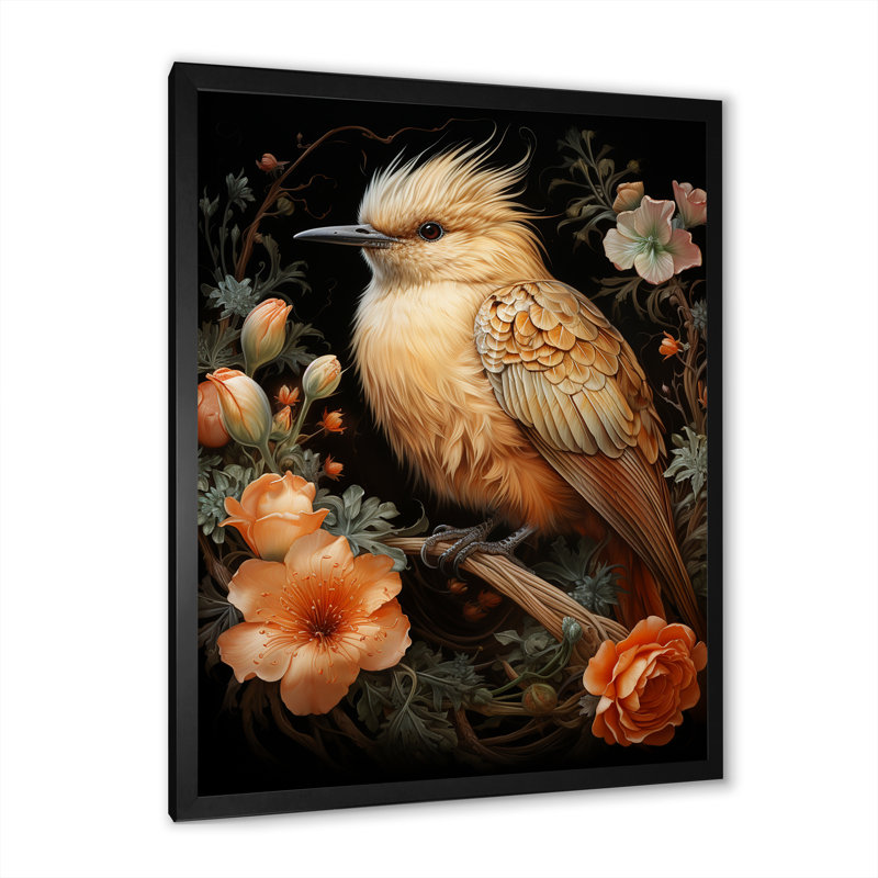 Fleurs printanières d'oiseaux - Art mural oiseau, Cadre simple noir, H 32 po x l 24 po x P 1 po