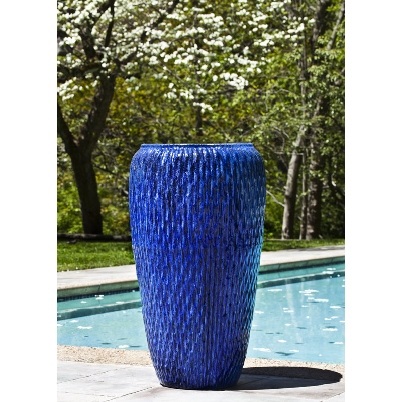 Pot à fleurs en terre cuite émaillée Brazoria, Bleu Riviera
