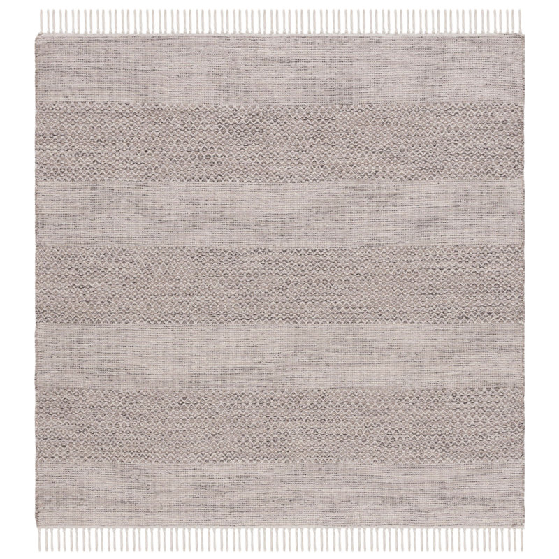 Tapis ivoire / gris acier en coton tissé à plat à la main Bester, Carré 6 pi