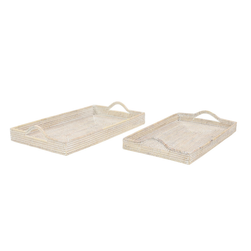  Ensemble de plateau de meuble-lavabo rectangulaire tissé à la main en rotin / osier 2 pièces, Blanc