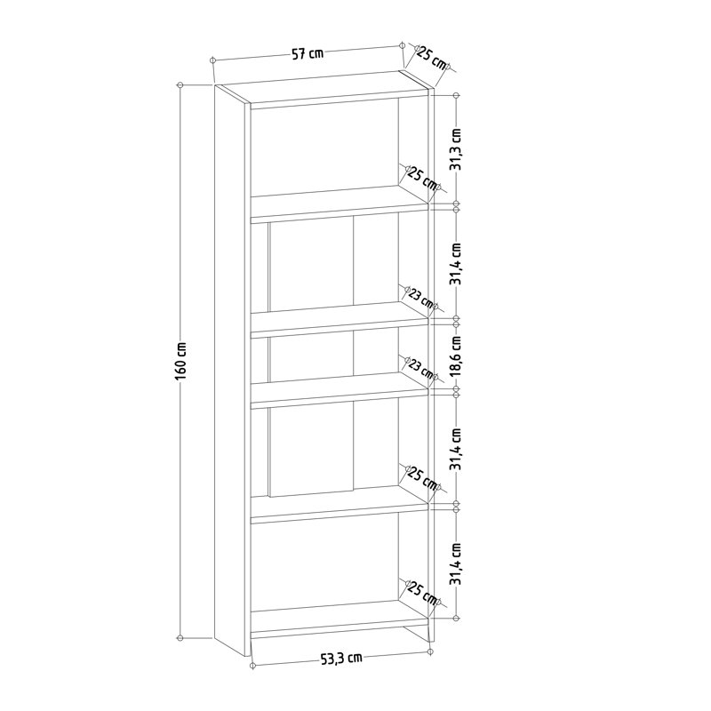 Chinery 160cm H x 57cm W Standard Bookcase, Anthracite/Oak