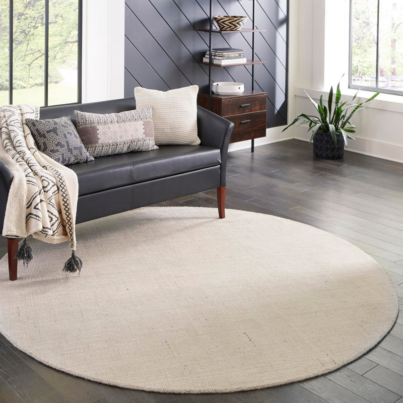 Tapis uni / rayé couleur liabah fève vanille - couleur ivoire, Rond 7 pi