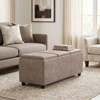 Avalon 42"W Upholstered Contemporary Rectangular Flip-Top Storage Ottoman with Hidden Storage