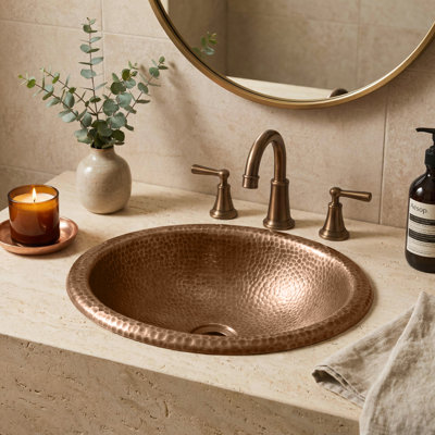 Jonathan Y Wallace 17 In. Oval Bowl Rustic Pure Copper Hand-hammered Drop-in/above Counter Bathroom Vanity Sink In Antique Copper