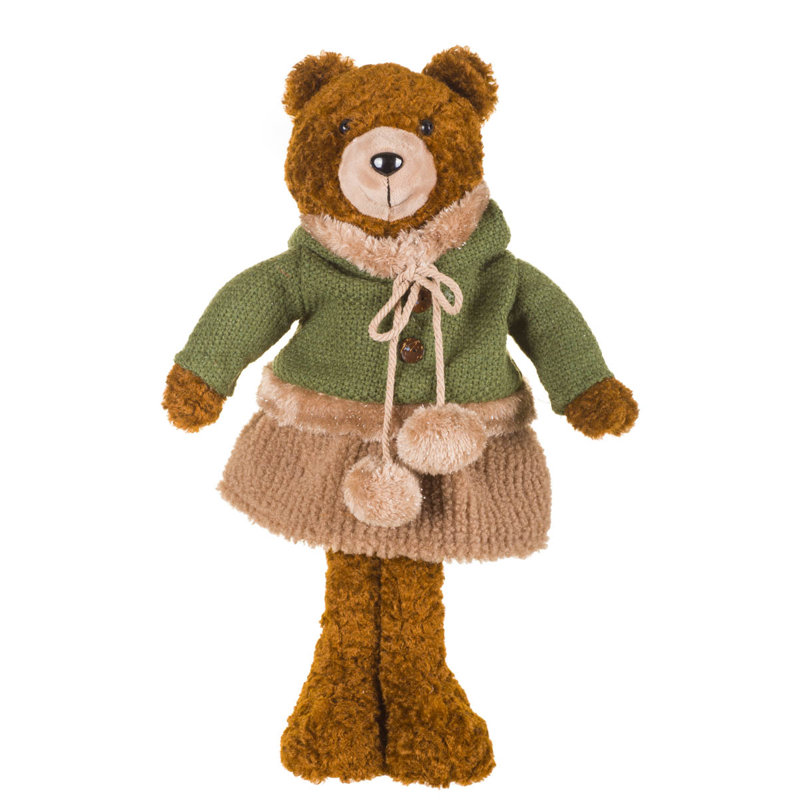 Figurine ours brun en laine avec parka étincelante
