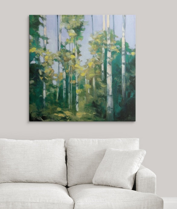 «Anjesa Birches» par Julia Purinton, reproduction d'art, H 35 po x l 35 po x P 1,5 po, Toile