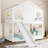 Twin House Bunk Bed With Slide And Storage Shelves, Solid Wood House Loft Bed With Window, Childlike Design, White-1618172387