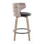Ensemble de 2 tabourets de comptoir pivotants de style moderne Mid-Century, hauteur fixe de 26 po, structure en bois gris clair avec siège en similicuir noir et repose-pieds rond en métal
