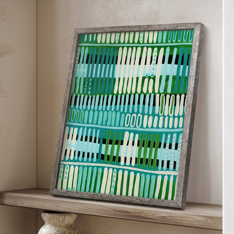 Motif bleu sarcelle I, reproduction encadrée - bois massif, H 11 po x l 9 po