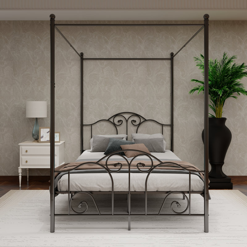 Canopy Metal Bed Frame, Black, Full