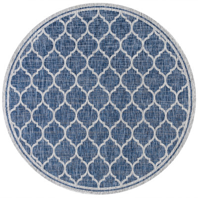 Hague Moroccan Trellis Textured Weave Navy/Gray Indoor/Outdoor Rug