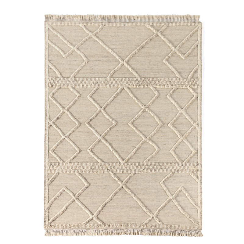 Lovato Wool Geometric Area Rug in Beige, Rectangle 12' x 15'