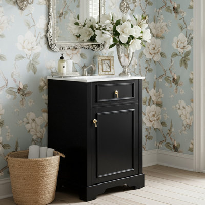 20" Free-Standing Single Bathroom Vanity With Ceramic Sink & Door Storage Rack & Soft-Close Door