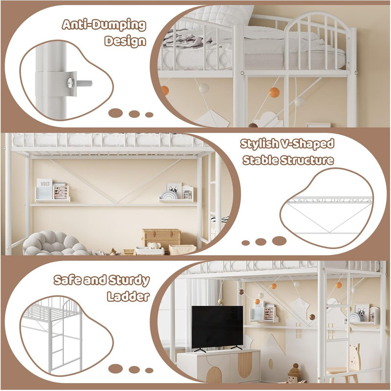 Loft Bed Twin Size, White