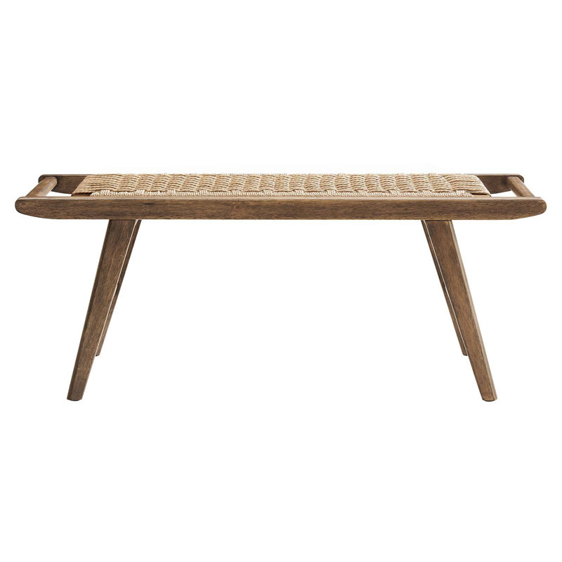 Saoirse 47" Woven Rope Wood Bench, Walnut, Natural