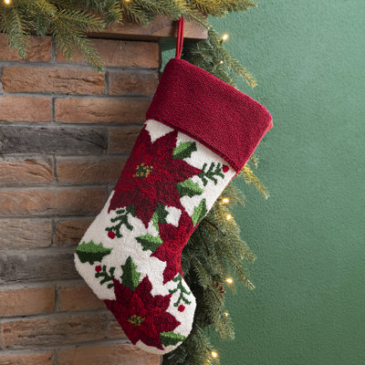 21.00"L Hooked Stocking, Poinsettia