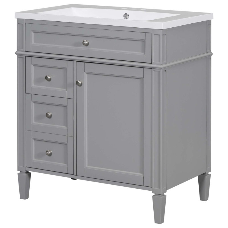 Meuble-lavabo de salle de bain 30 po avec lavabo supérieur, armoire de rangement moderne, Gris