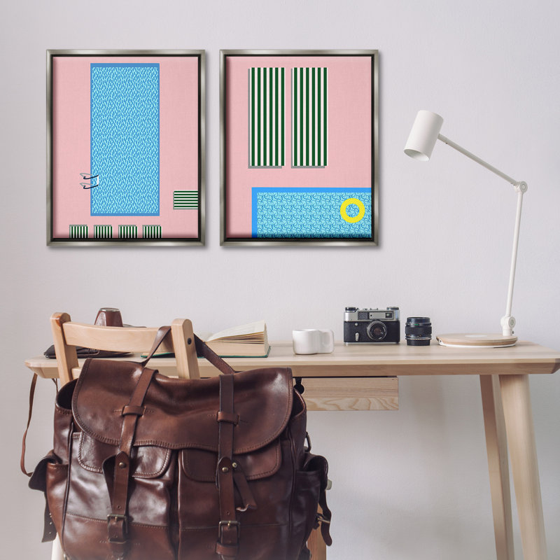 "Modern Piscine" par Regina Moore, 2 pièces sur toile, H 31 po x l 25 po, Cadre flottant gris lustré