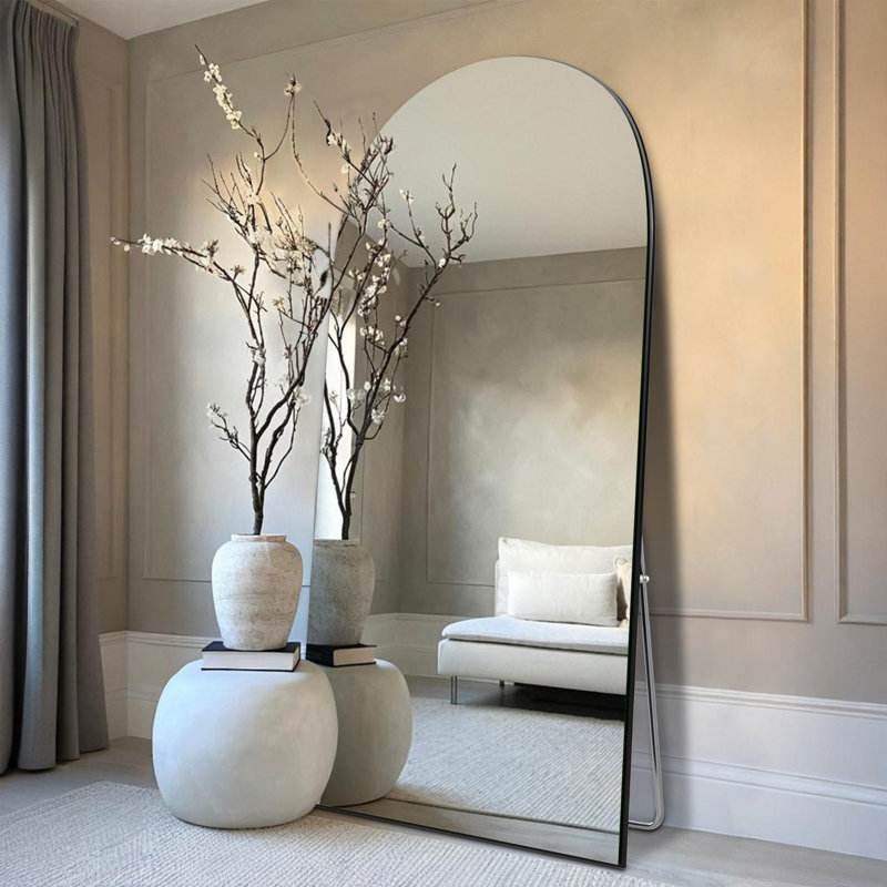 Arched MDF Wood Full Length Mirror with Stand