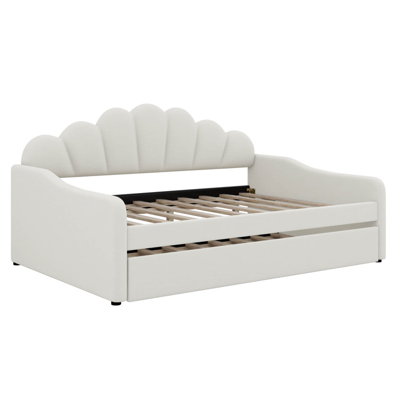Full Upholstery Daybed Frame With Trundle, White