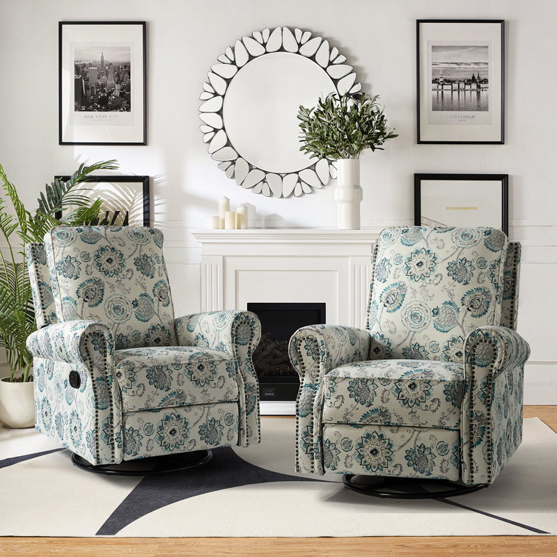 Antasia 34'' W Rocking Swivel Nursery Recliner, Medallion Floral Velvet