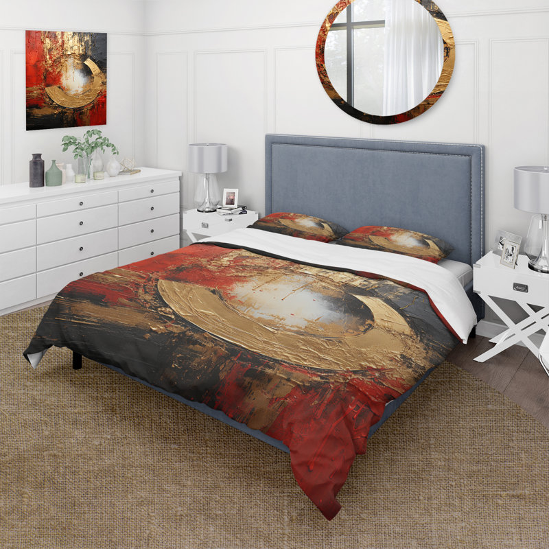 Ensemble de housse de couette Red Gold Fusion Spiral II - Abstract Spirals, Housse de couette simple et deux taies décorative