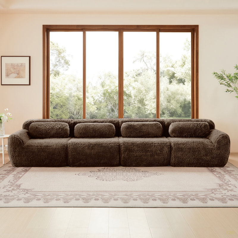 Tissu moelleux doux et moelleux de 149 po, canapé désossé de 32 po, conception ergonomique en éponge haute densité 32D, emballage sous vide à compression complète, raccordement à boucle libre pour chambre à coucher, bureau, cinéma maison