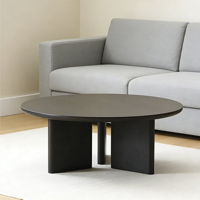 Nordic-style solid wood coffee  table, 15.7" H x 31.5" L x 31.5" W, Black