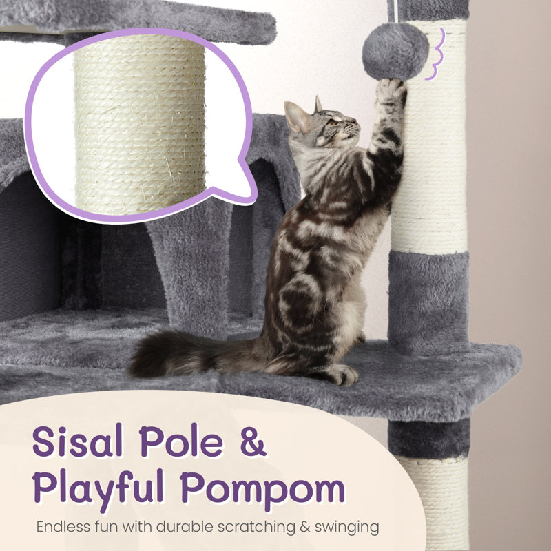 Dark Grey Multi-Level Cat Tree Condo with Sisal Scratching Posts