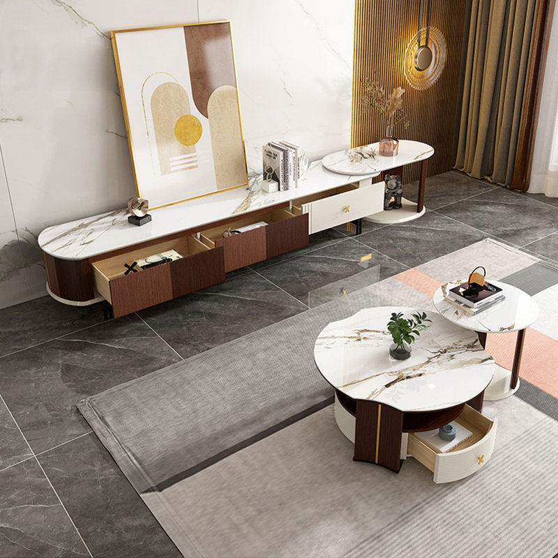 Simple modern rock slab storage coffee table set
