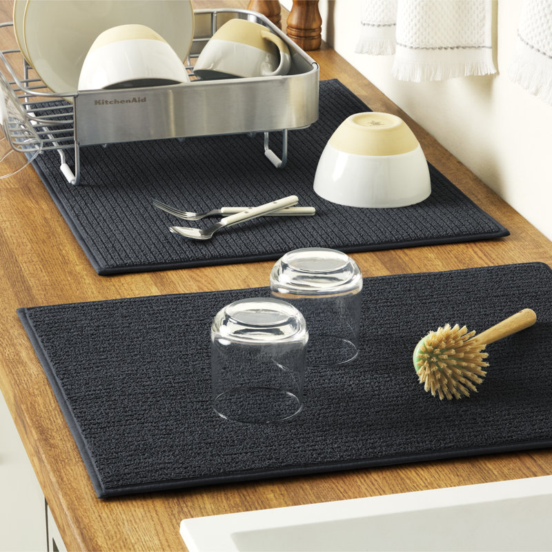 KitchenAid Micro Rib Solid Dish Drying Mats, Set of 2, MATTE BLACK