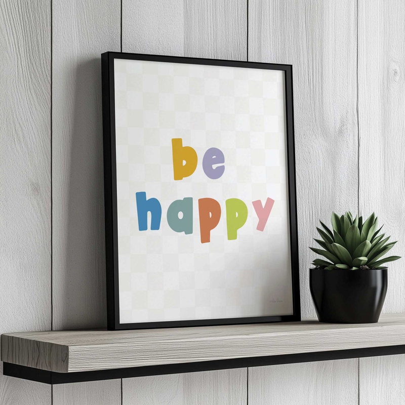 «Be Happy» par Lisa Larson, reproduction d'art, L 24 po x H 32 po, Noir, Impression encadrée