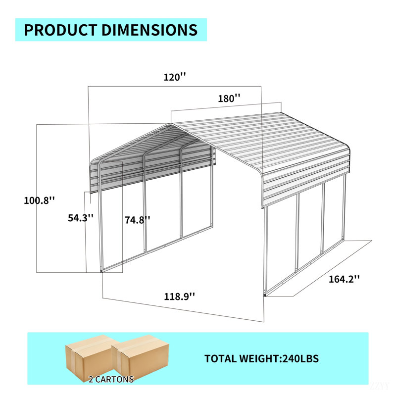 Metal Carport With Enhanced Base And Galvanized Steel Roof, Heavy Duty Outdoor Garage Car Shelter For Car, Boats And Truck