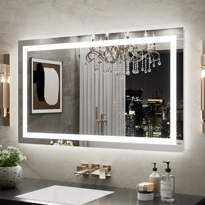 Led Backlit Frameless Lighted Bathroom Mirror Wall Mirror Dimmable Anti-fog