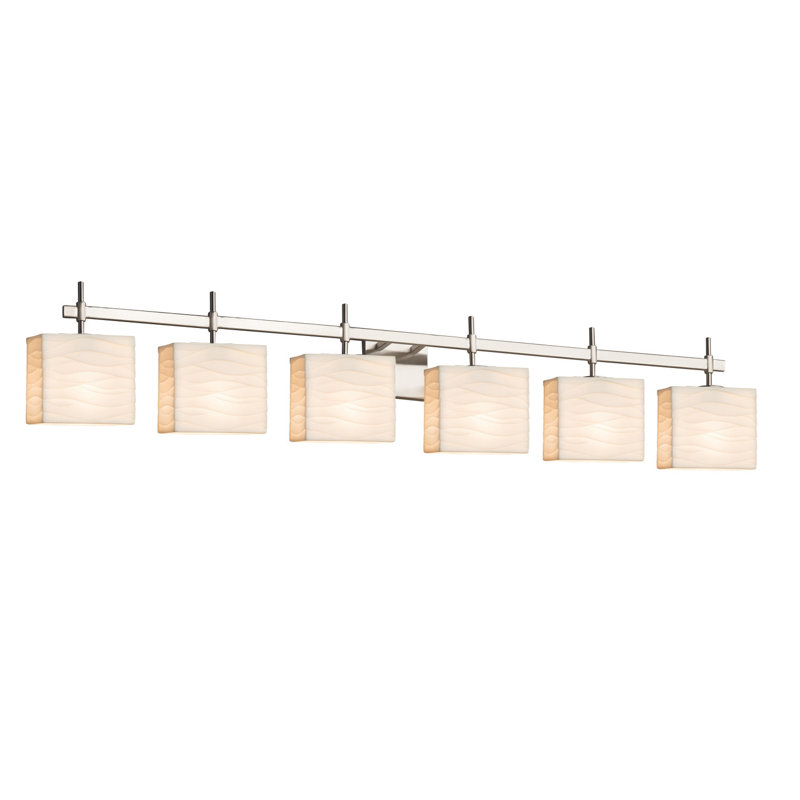 Barre d'éclairage de salle de bain à intensité variable 6 lumières Amany, Nickel brossé, Plis