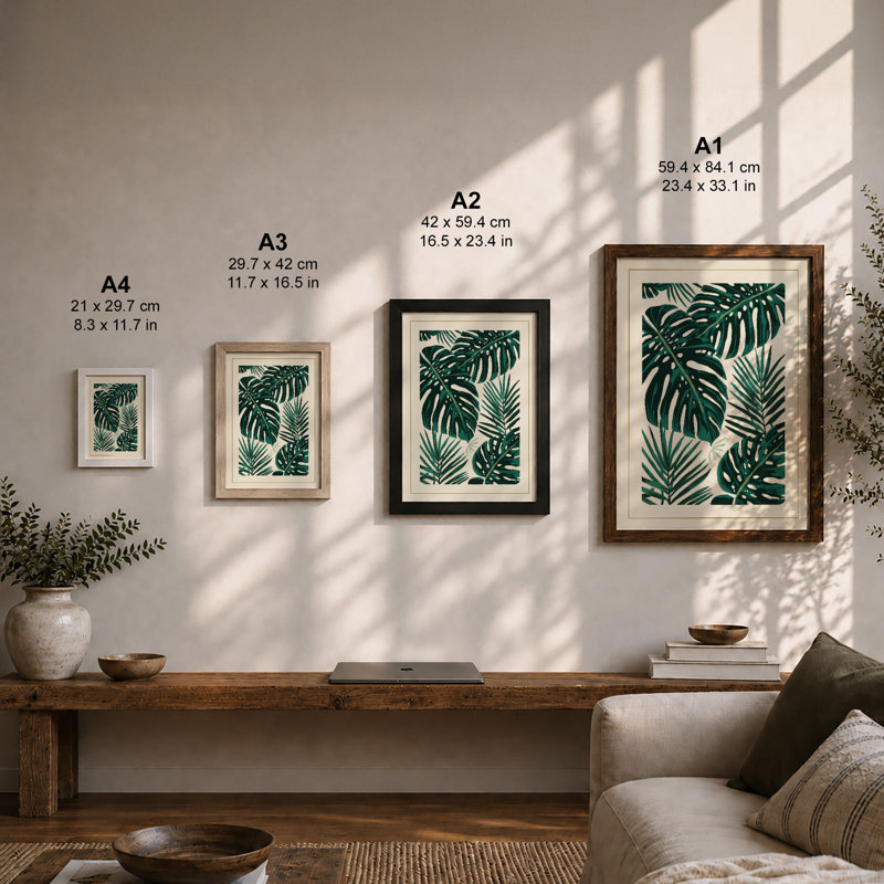 Tropical Leaf Forms Botanical - Framed Print, A4 - 29.7 x 21.0 cm, White
